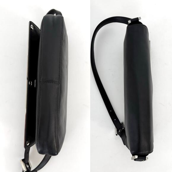 Fendi Vintage Leather Shoulder Bag in Black with Silver Logo Bar Authentic - Picture 8 of 16